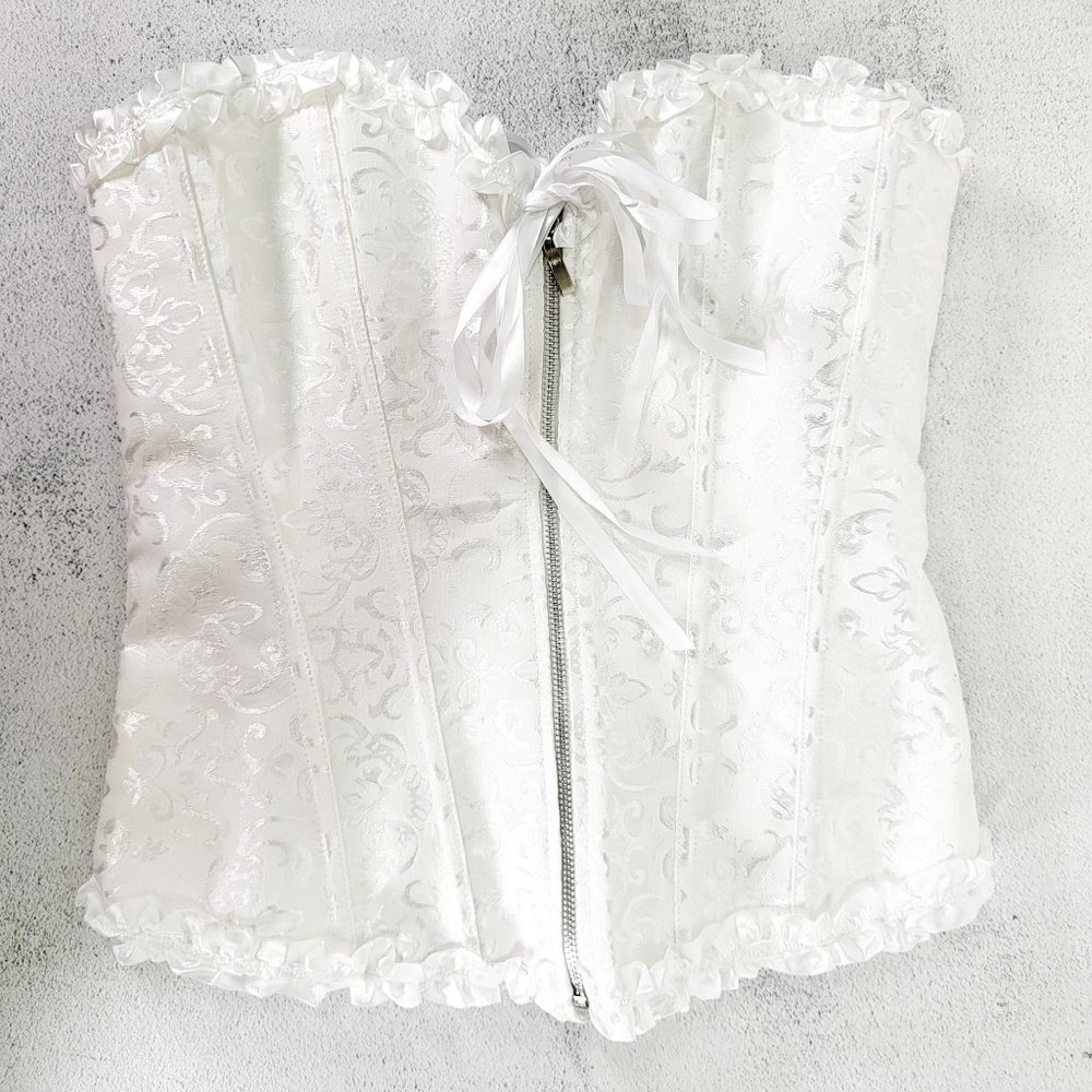 NEW ADORE ME White Corset LARGE Ruffle Tie Bride Bridal Wedding Ruffle Trim